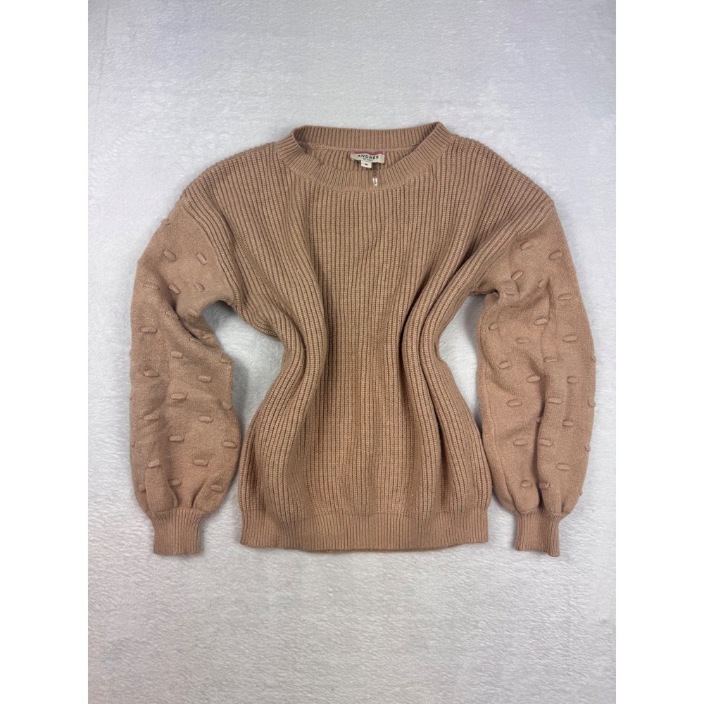 Andree by Unit Tan Ribbed Bobble Sleeve Sweater Medium 15343